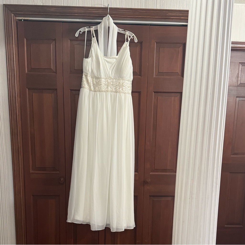 White Chiffon Dress W/ Scarf
